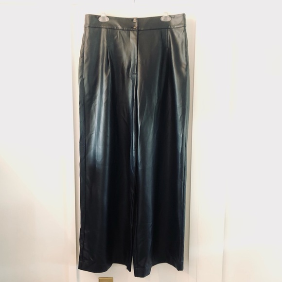 French Connection Wide Leg Trousers Faux Leather Black "Crolenda" Style Size 12 - Picture 5 of 14